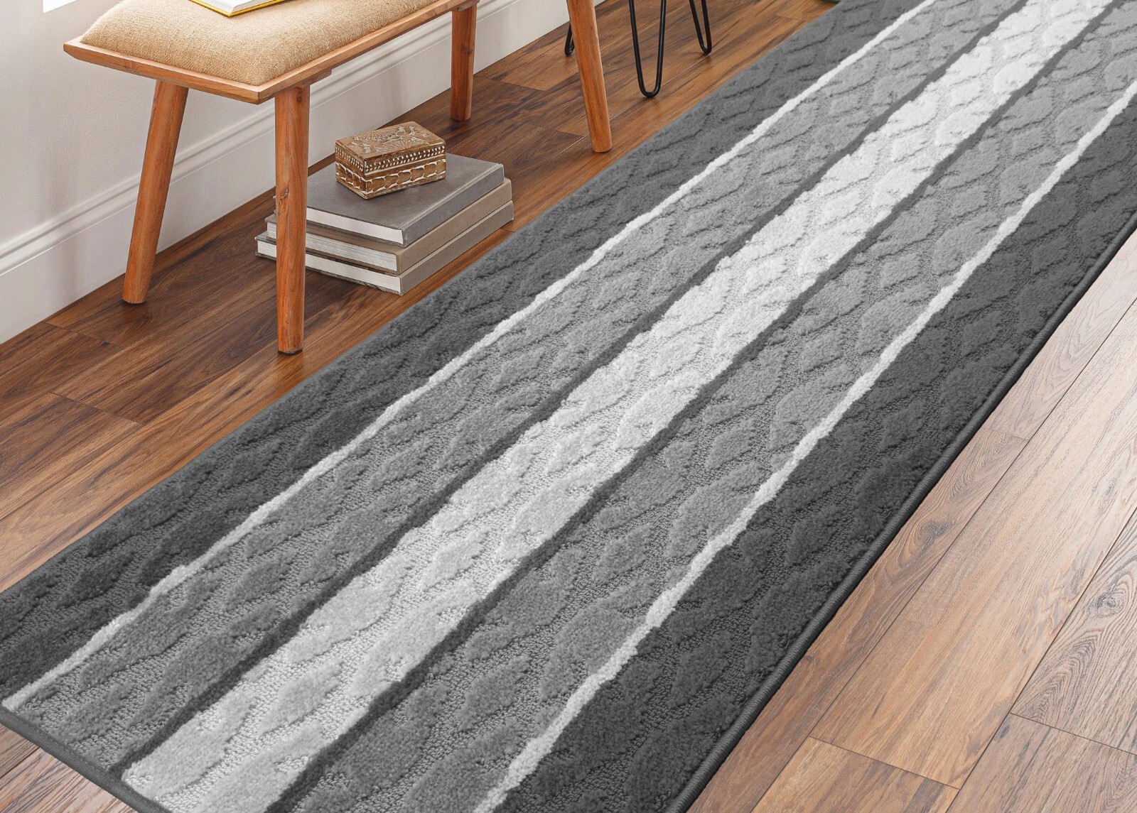 Non Skid, Hallway, Kitchen Runner Rug, Your Choice of Length, Anthracite & Grey gallery