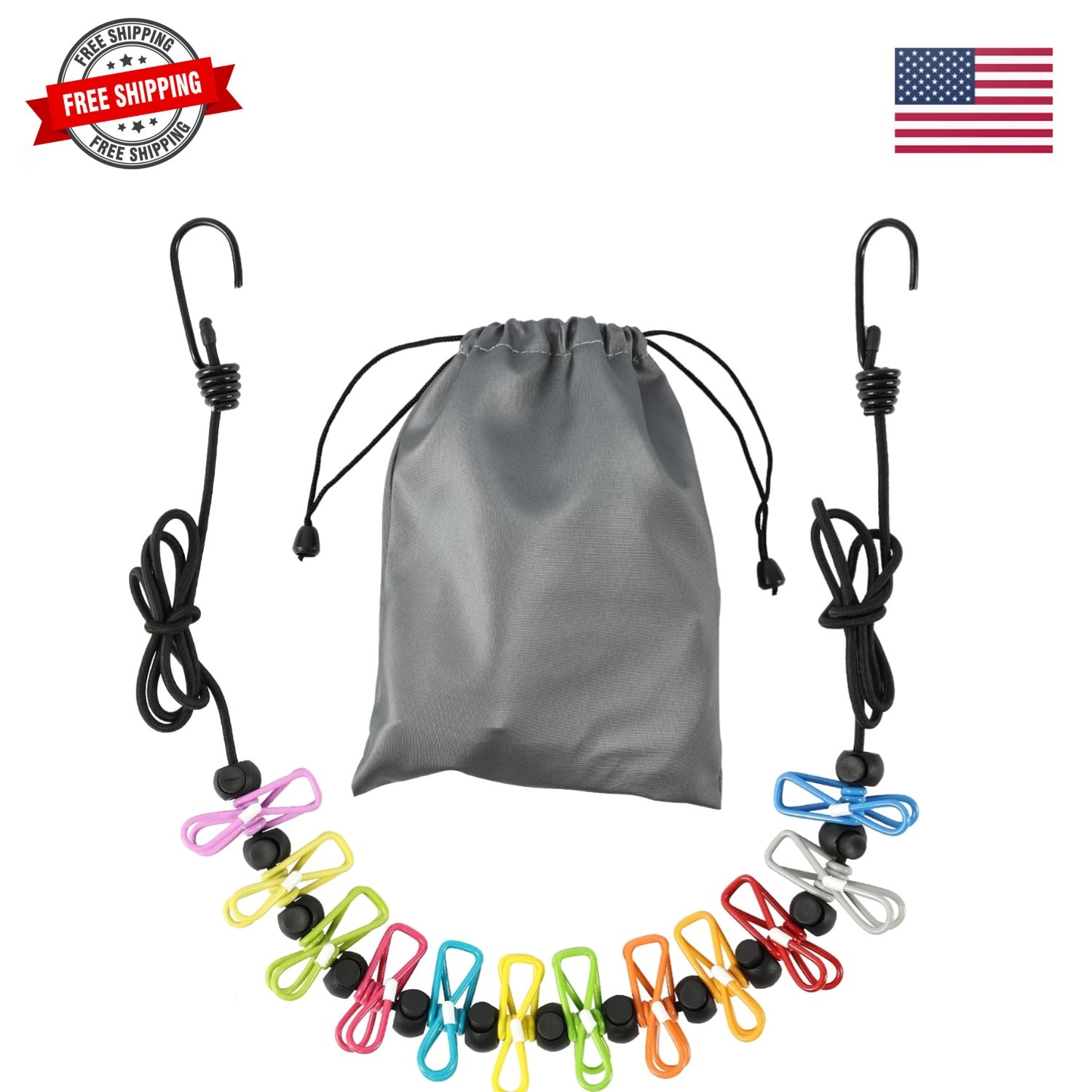 Retractable Portable Clothesline for Travel, Clothing line with 12 Clothes Cl... gallery