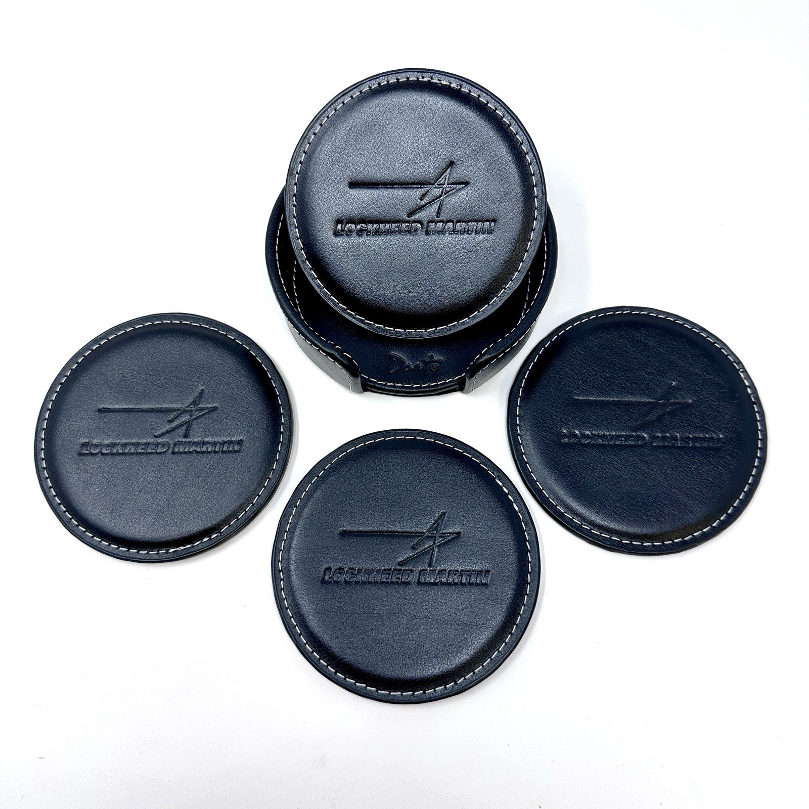 NIB New Black Leather Lockheed Martin Drink Coasters & Holder - PROVENANCE gallery