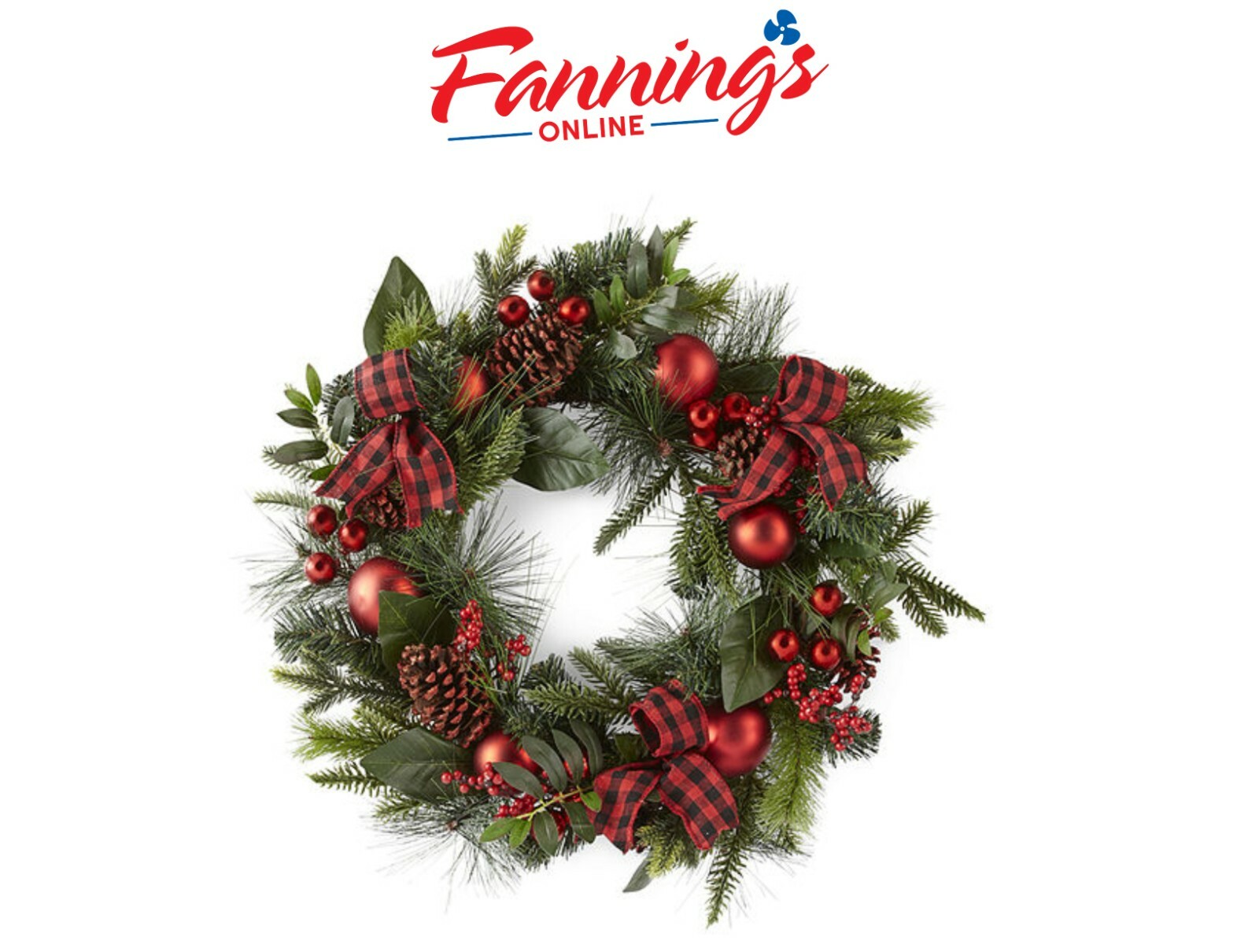 North Pole Trading Co. Christmas Theme Buffalo Check Bow Pre-Lit Wreath (No Box) gallery