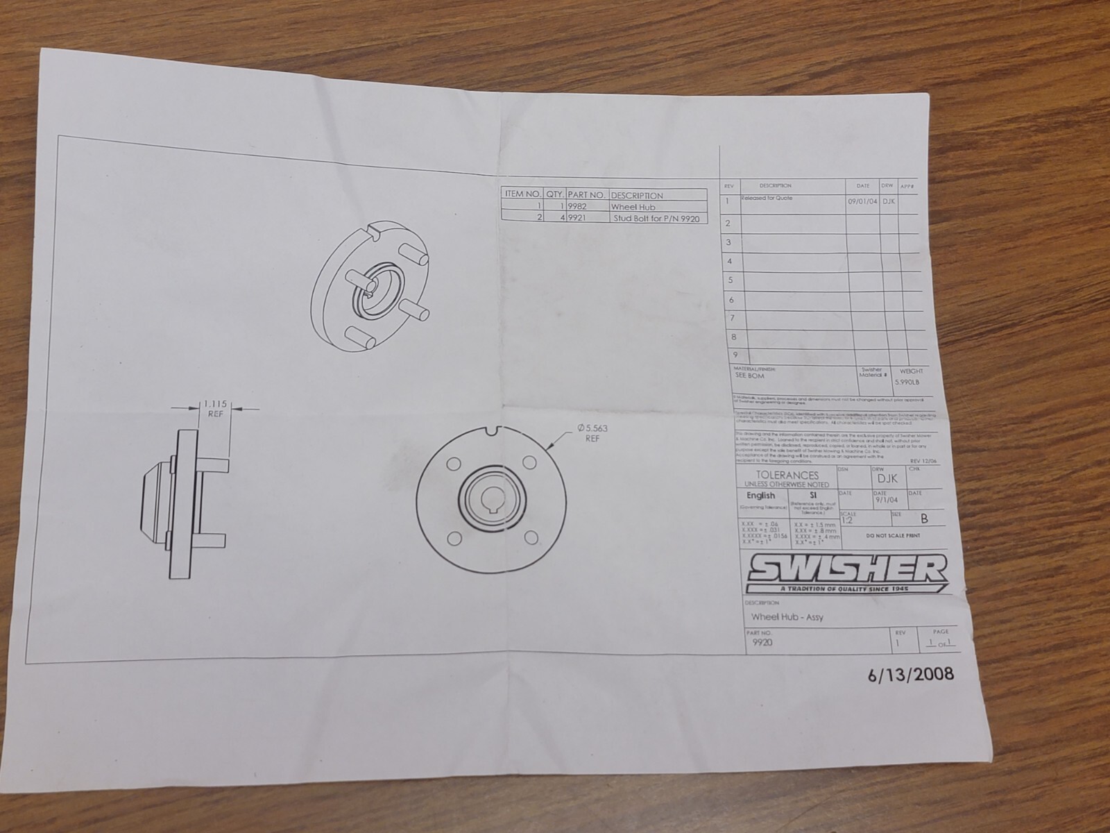 Swisher 9920 - Wheel Hub Assembly - 1" Axle - 3 Inch Bolt Pattern - Black - OEM gallery
