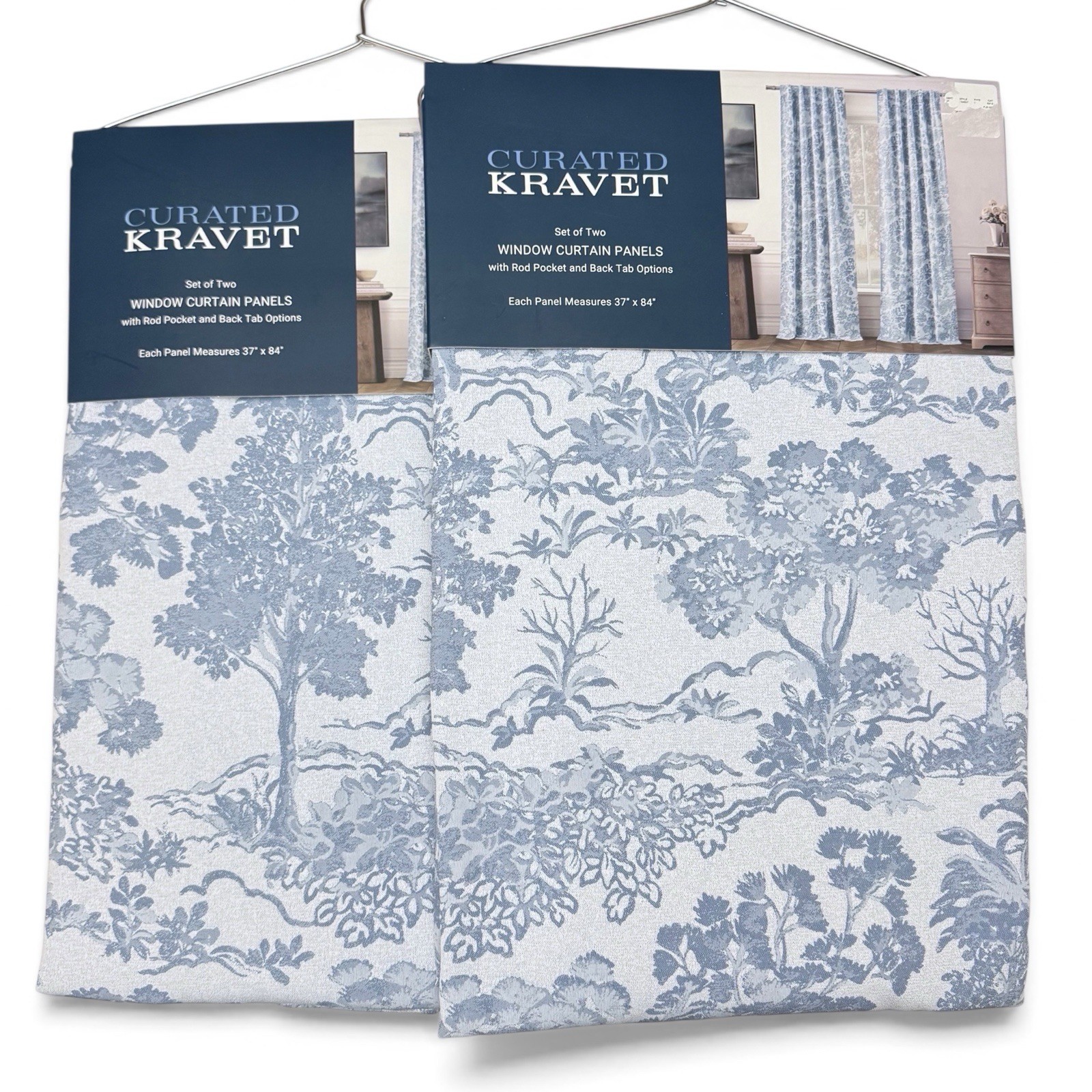 Curated Kravet Blue Toile Landscape Trees Set of 4 Curtain Panels 37x84 in. NEW gallery