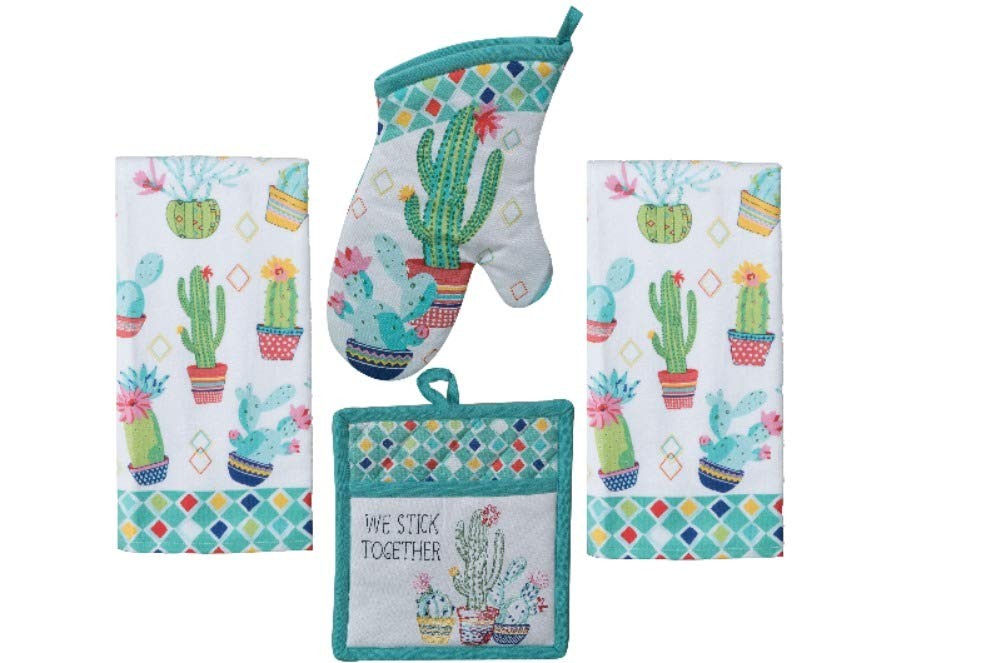 New Kitchen Linen Set - Cactus Garden Design 4 Piece Bundle Includes 2 Terry gallery