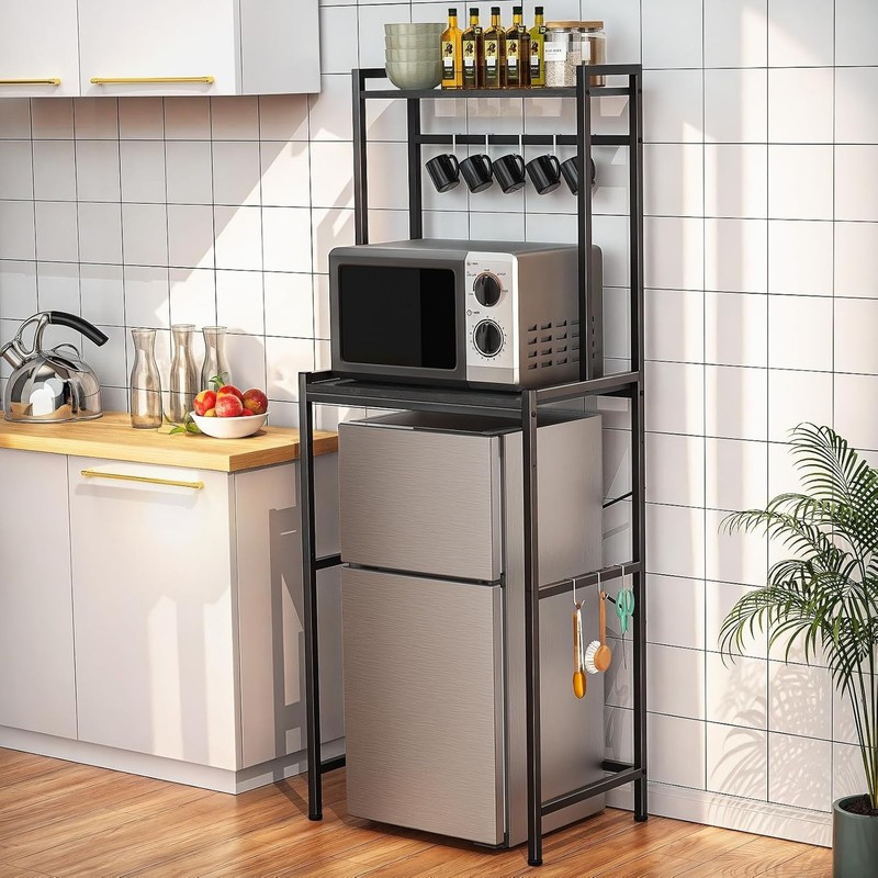Mini Fridge Stand 2-Tier Kitchen Microwave Shelf Adjustable Bakers Rack with 8 H gallery