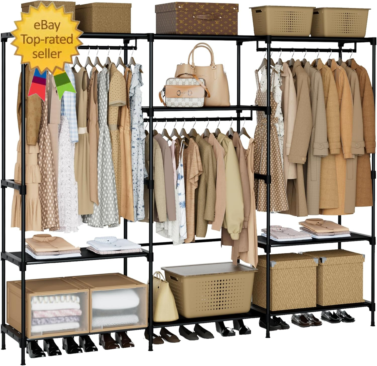 Clothes Rack, Portable Closet, 81.1 Inch Large Capacity Wardrobe Closet, Clothes gallery