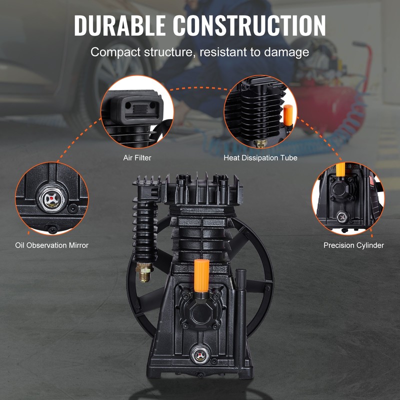 VEVOR Air Compressor Pump Head 3HP 5.8CFM @ 90PSI Twin Cylinder Piston Pump Head gallery