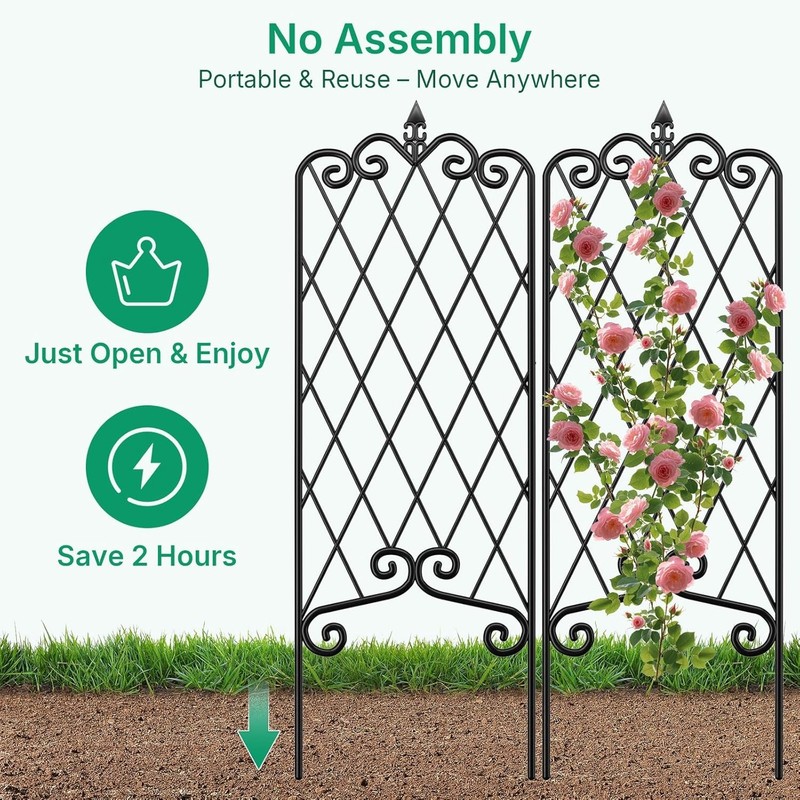 4 Pack Decorative Garden Trellis for Climbing Plants, Metal Fencing Black gallery