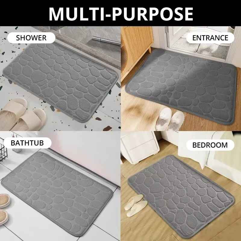 Memory Foam Bath Mat Non-Slip Cobblestone Rug Velvet Bathroom Carpet gallery