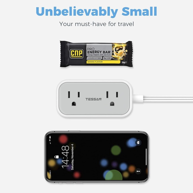 Power Strip Mini Charging Station Outlets 3 USB 5ft Slim Plug for Travel Office gallery