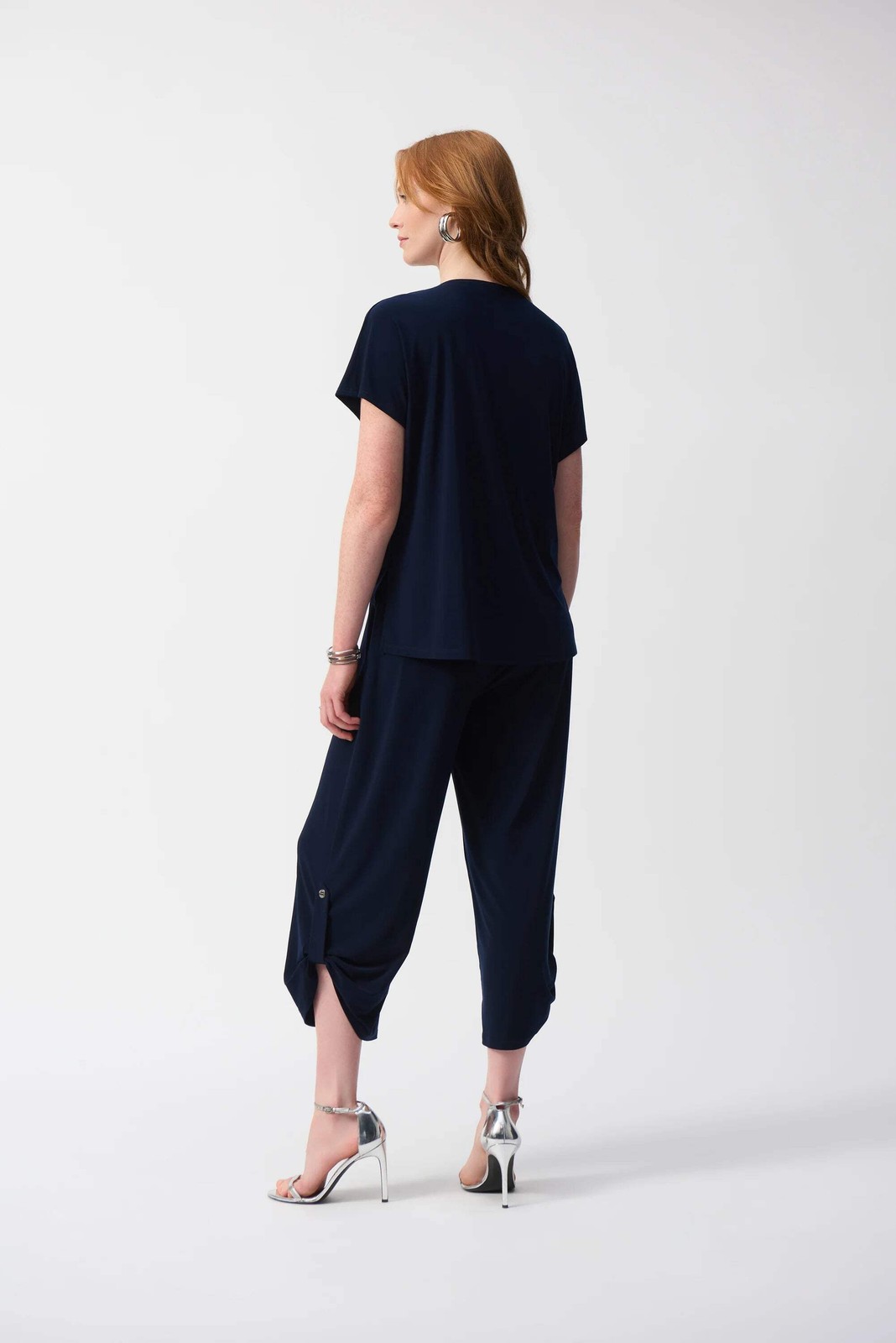 Joseph Ribkoff Midnight Blue V-Neck Zip Front Cropped Jumpsuit 251044 gallery