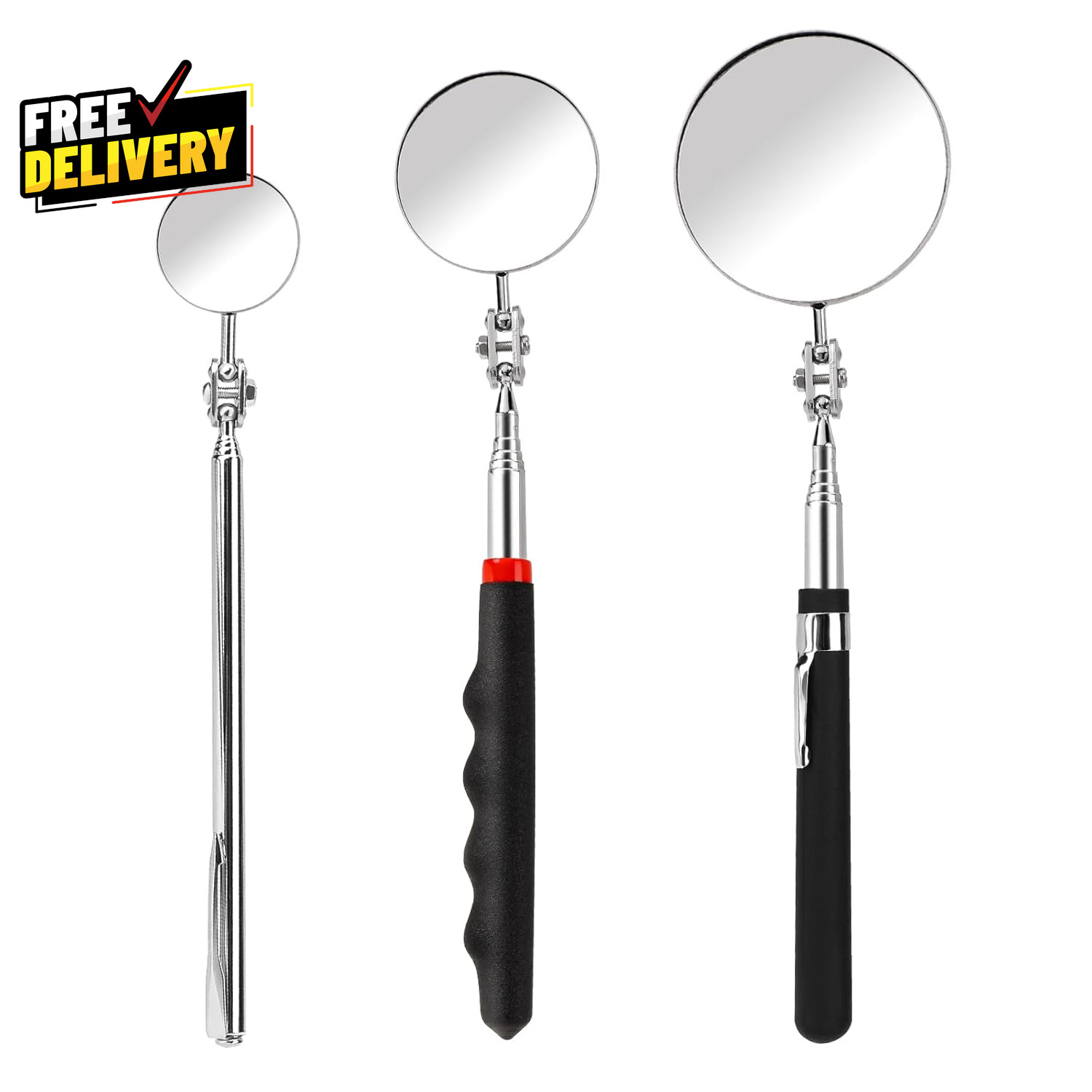 3 Pack Stainless Steel Mechanic Mirror Telescoping Inspection Mirror Extendable gallery