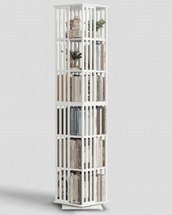 Rotating Bookshelf Tower– 6 Tier 360° Bamboo Spinning Book Shelves Space-Saving
