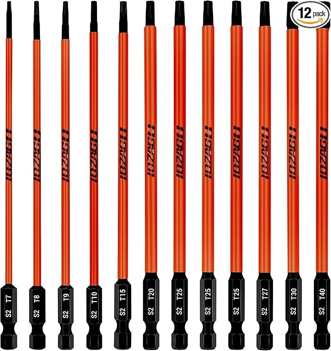 12Pcs Long Torx Bit Set 6-Inch (152mm), T7 To T40, Magnetic Security Tamper Star gallery