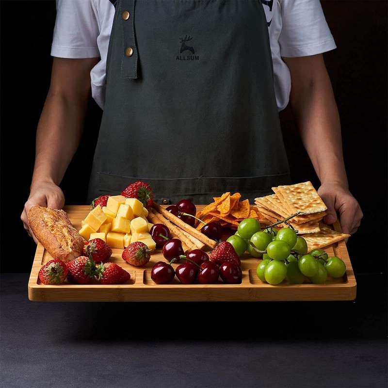 Reversible 17" Bamboo Cutting Board with Juice Grooves and Compartment Design gallery
