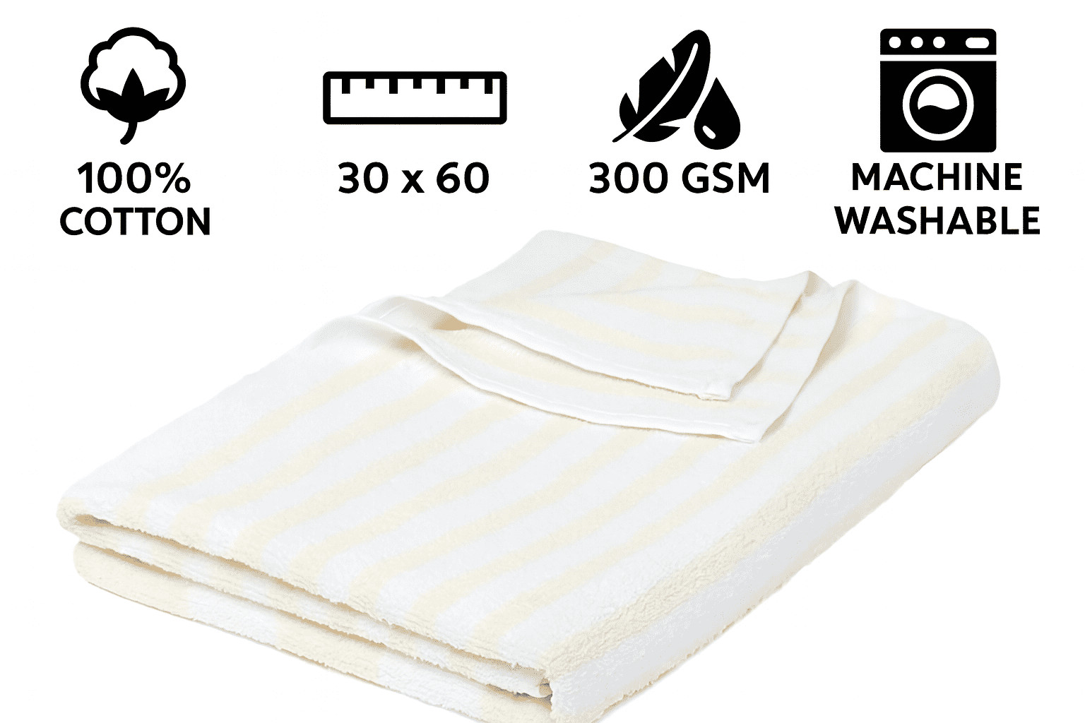 3 Piece - Beach Pool Spa Towels Striped Lemon and White 100% Cotton 30" x 60" gallery