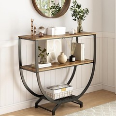 Industrial Entryway Console Table 3 Tier Storage Rustic Wood Metal Design New
