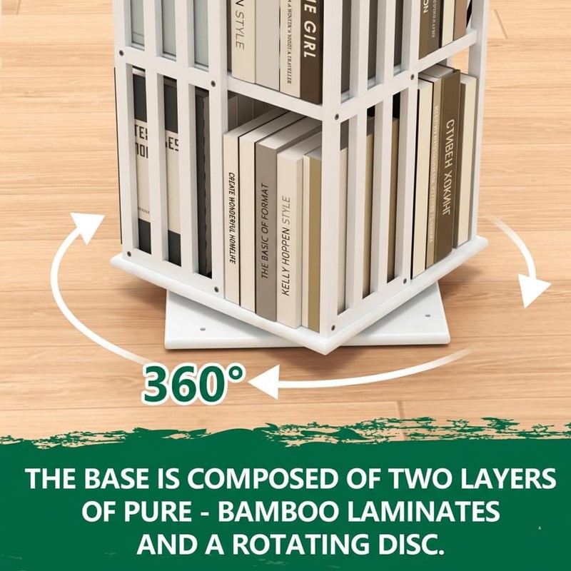 Rotating Bookshelf Tower– 6 Tier 360° Bamboo Spinning Book Shelves Space-Saving gallery