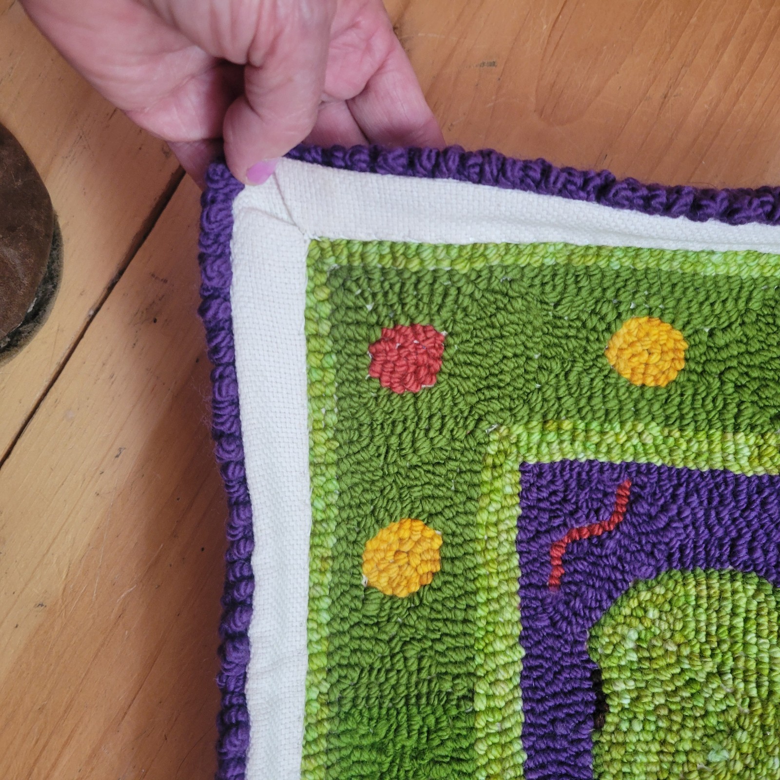 Punch Needle Hand Made ! Wool Pear Fruit Door Mat 18x30 Green Purple Yellow Red gallery
