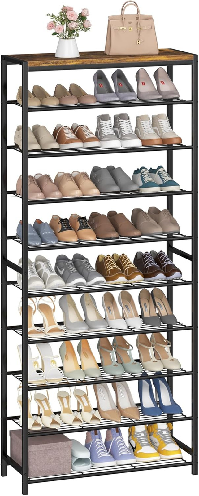 10-Tier Rustic Shoe Rack Organizer - Holds 36-40 Pairs, Metal & MDF Shelves gallery
