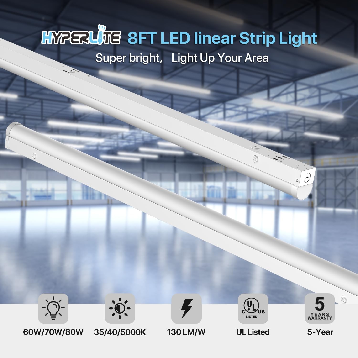 LED Linear Strip Light 8FT 80W Dimmable 4000K Commercial Shop HYPERLITE 1-10V gallery