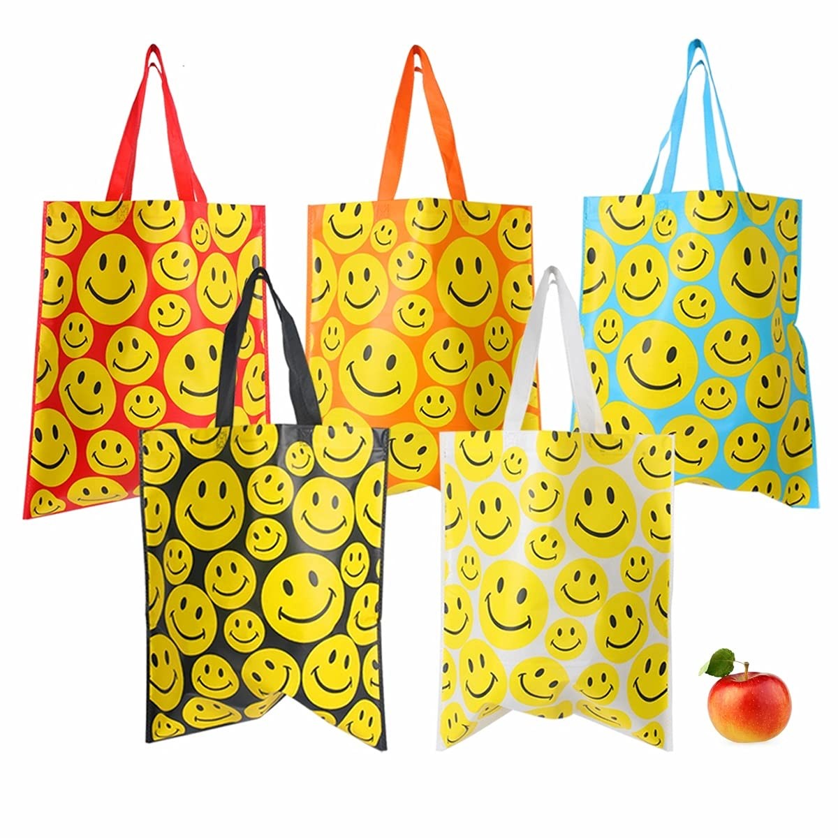 Bulk 25 Pack Smiley Face Reusable Shopping Tote Bags - 15x16 Inch Multicolor ... gallery