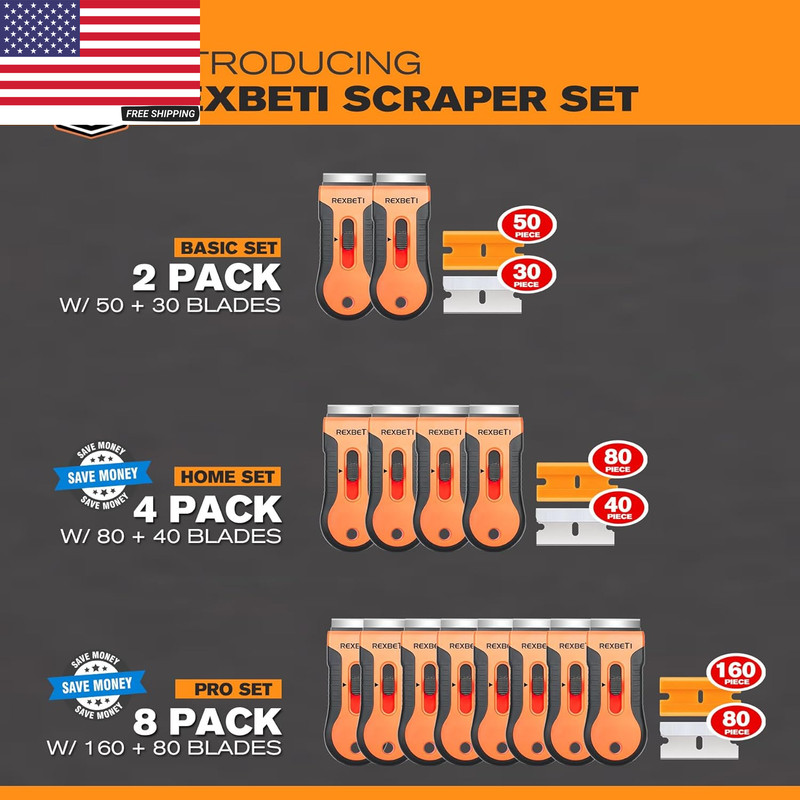 Razor Blade Scraper Tool, 2 Pack Razor Scraper Set with Extra 80Pcs Razor Blades gallery