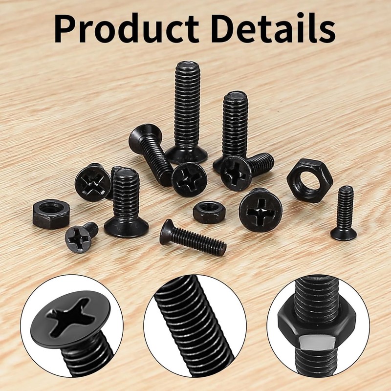 Complete 580-Pc Countersunk Black Screw Set with Washers for Easy Installation gallery