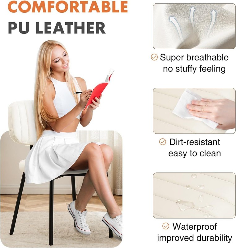 2 Pcs PU Leather Dining Chairs Set,Comfy Upholstered,Modern Home Kitchen Chair gallery