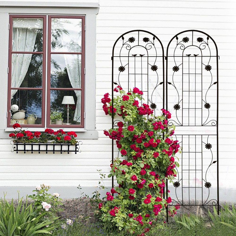 2 Pack Metal Garden Trellis 86.7" Rustproof Climbing Plant Support Black gallery