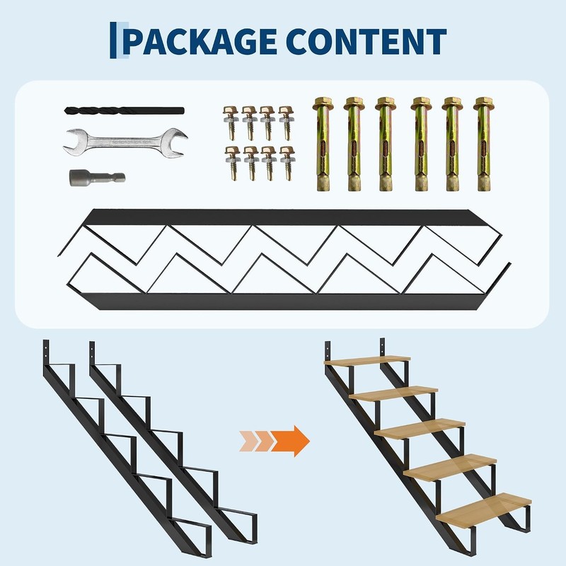 2PCS 5 Step Steel Stair Step Riser Metal Stair Stringer for Indoor/Outdoor Steps gallery