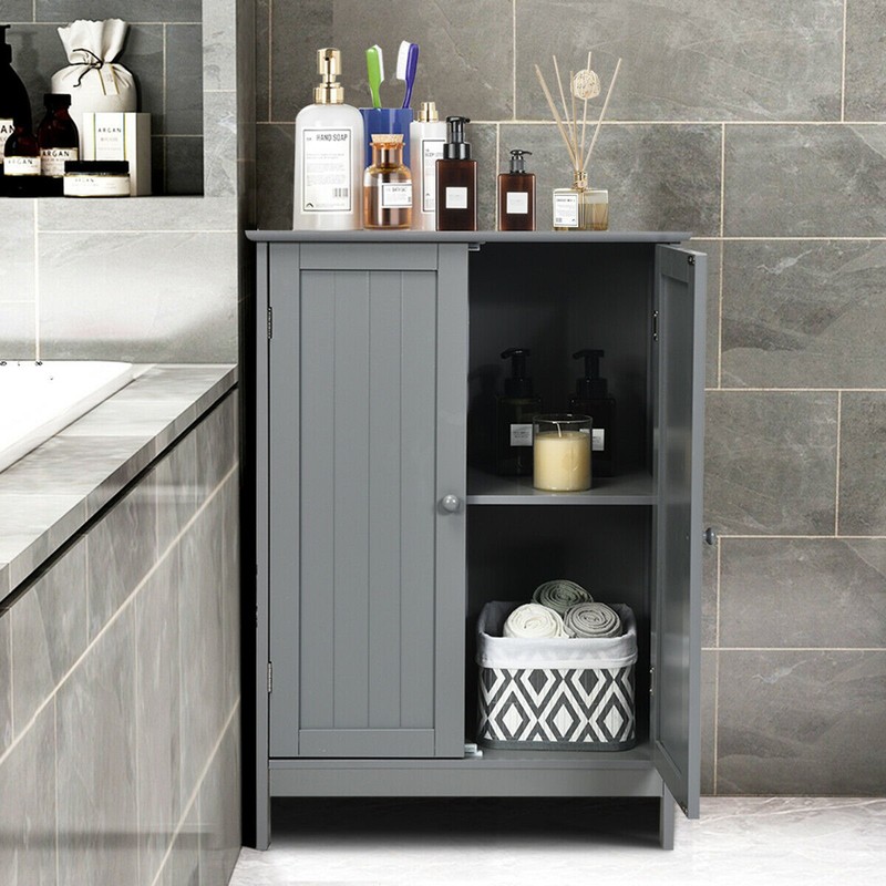 Bathroom Floor Storage Cabinet Double Door Kitchen Cupboard Shoe Cabinet Grey gallery