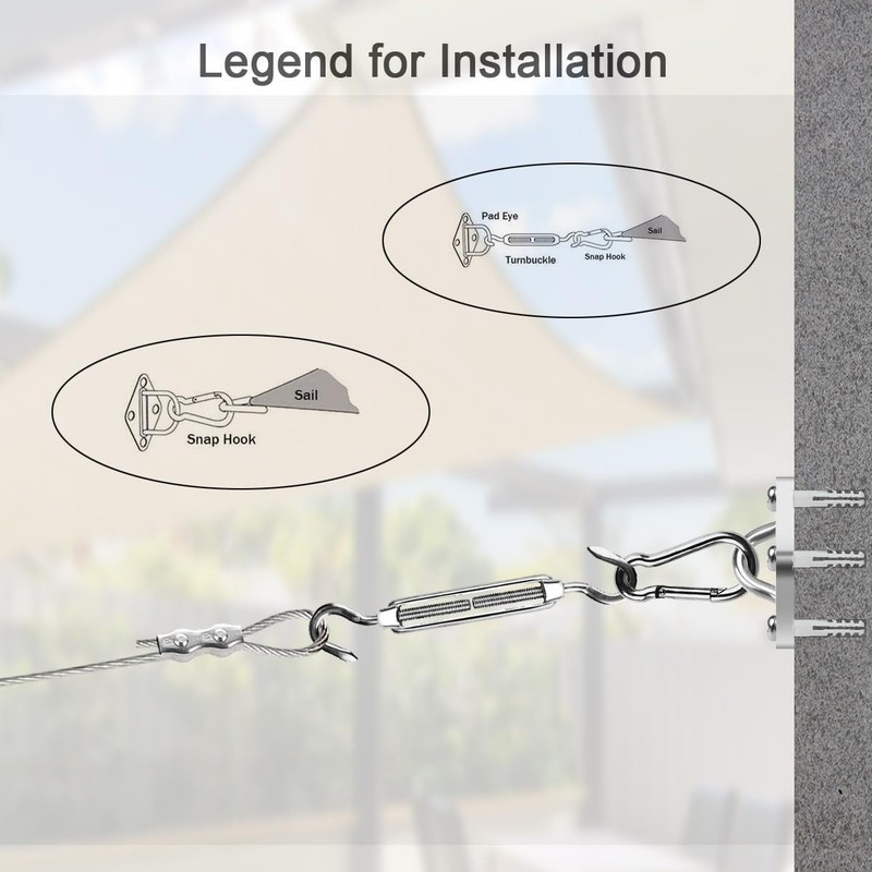 Sun Shade Hardware Kit for Rectangle and Square 12ft x 12ft, Silver gallery