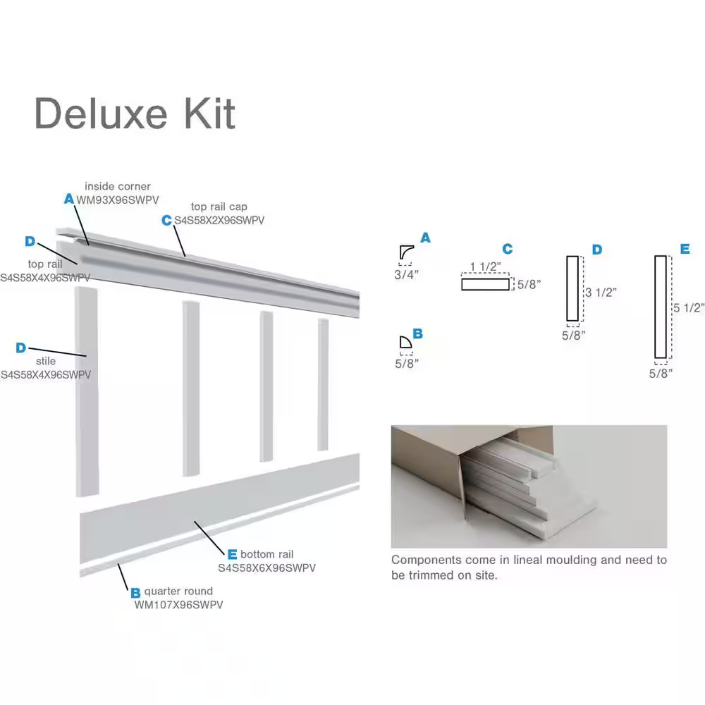 56 In. X 5/8 In. X 96 In. Expanded Cellular PVC Deluxe Shaker Wainscoting Mouldi gallery