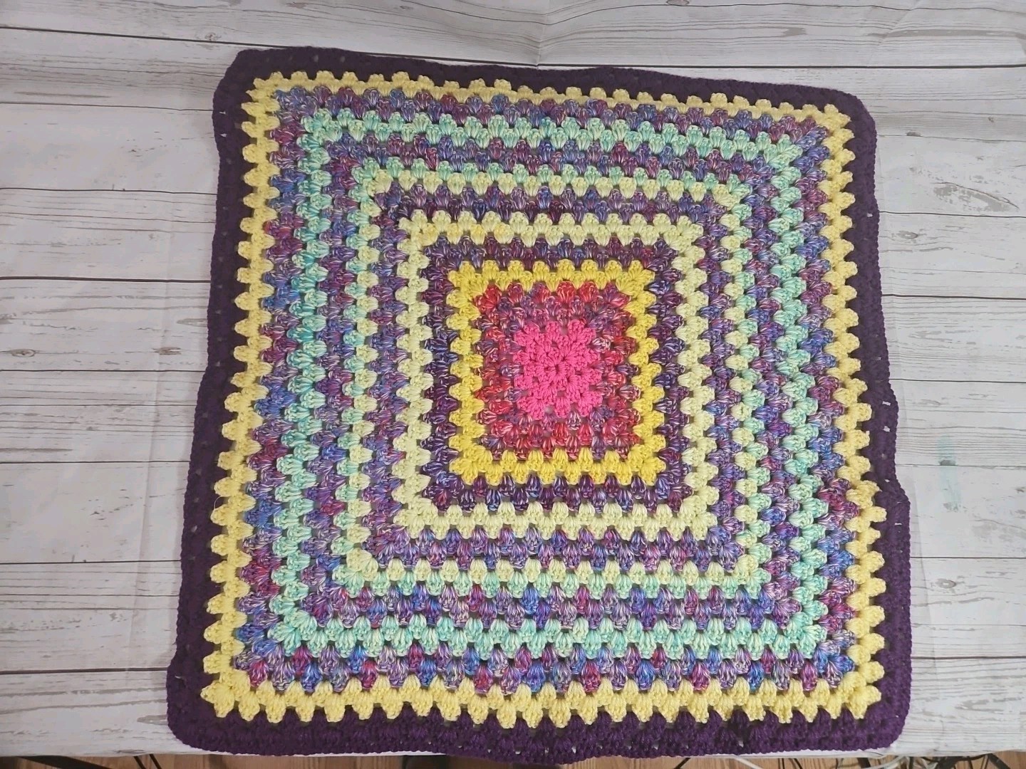 Homemade Vintage Multi-Color Granny Square Afghan Throw Blanket 27"x 27" Crochet gallery