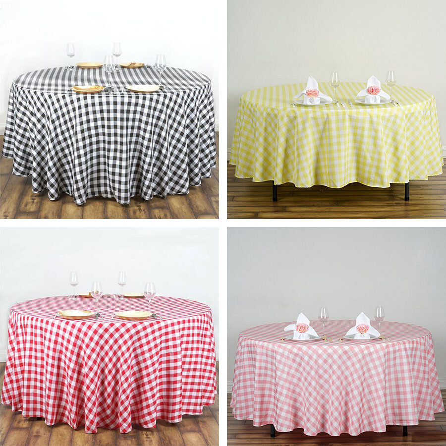 90-Inch ROUND Checked Gingham Polyester Tablecloth Dinner Wedding Linens Party gallery