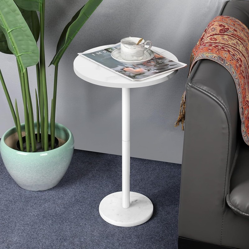 Small Drink Table for Small Spaces Round End Table w/Marble Base for Sofa Couch gallery