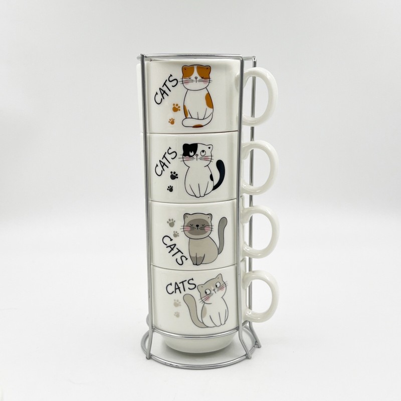 4pcs Stackable Ceramic Espresso Small Cup Set, 4 fl oz, with Stainless Stand gallery