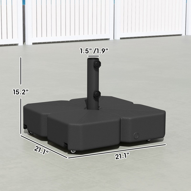 Black Patio Umbrella Base w/ Locking Casters, HDPE, Holds up to 88lb Sand gallery