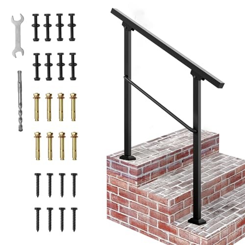 Handrails for Outdoor Steps, 3 Step Hand Rail Fit 2 or 3 Steps 3 steps Black gallery