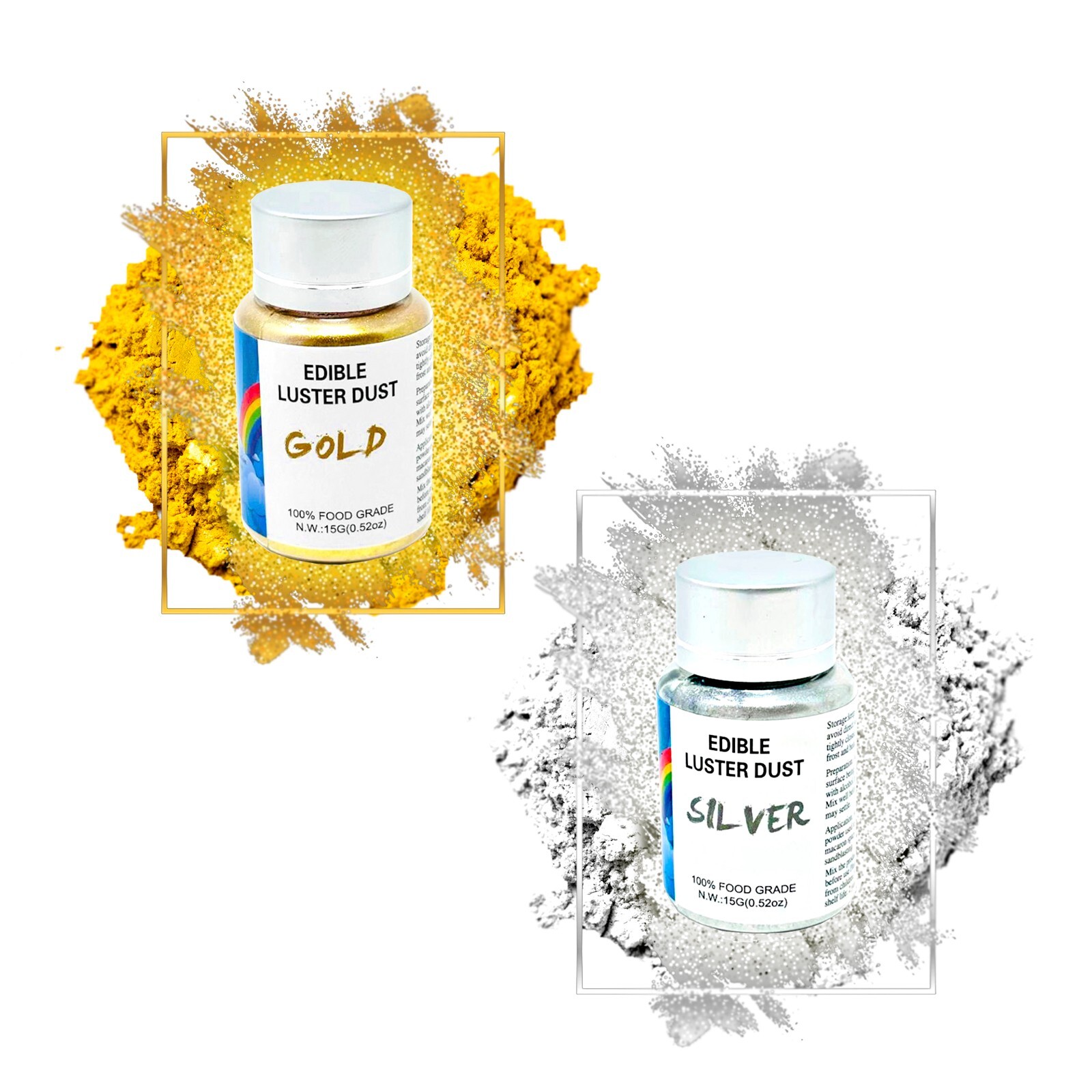 Gold & SILVER Edible Luster Dust 15 grams EACH TUBE TOTAL 30 GRAMS gallery
