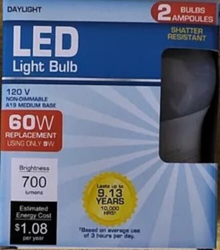 Intertek (2-PACK) 9 Watt LED Light Bulbs (60 Watt) 5000K Daylight 700 Lumen A19 gallery
