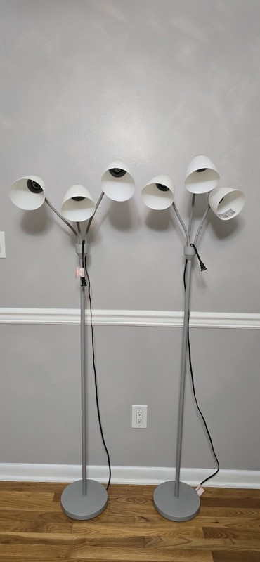 Arcadia Collection pair3Head Adjustable floor lam grey with white plastic shades gallery