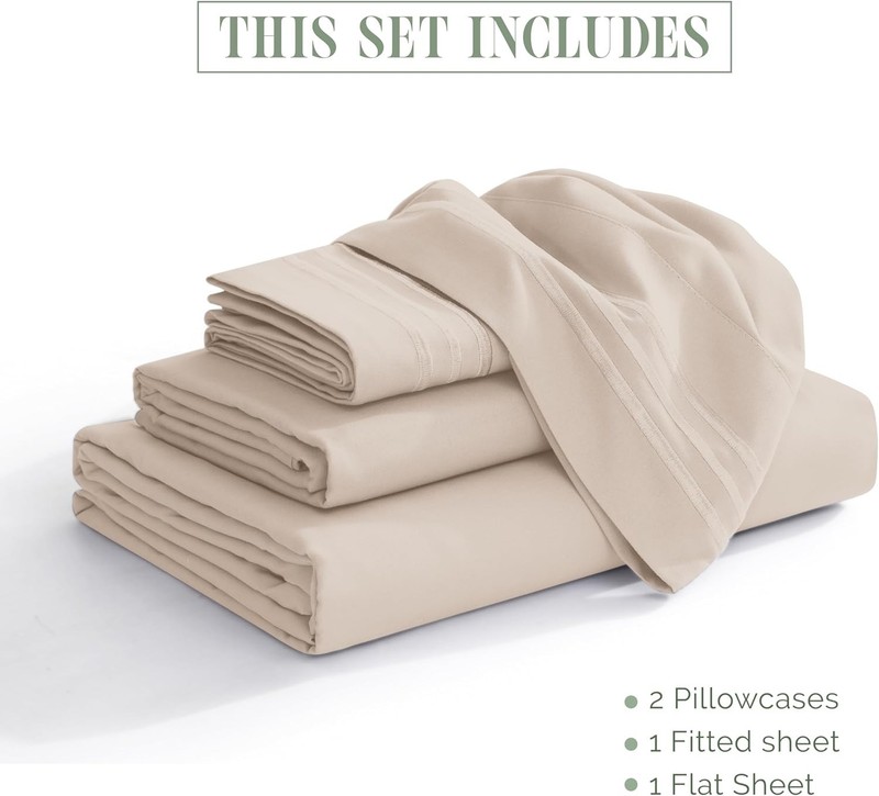 Hotel Quality Embroidered Microfiber Sheet Set, Queen, Cream gallery