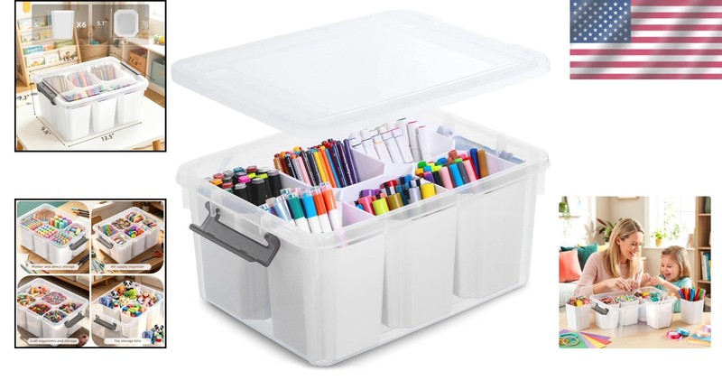Multipurpose 17 QT Clear Storage Bin with Detachable Inserts & Lift-Off Lid gallery
