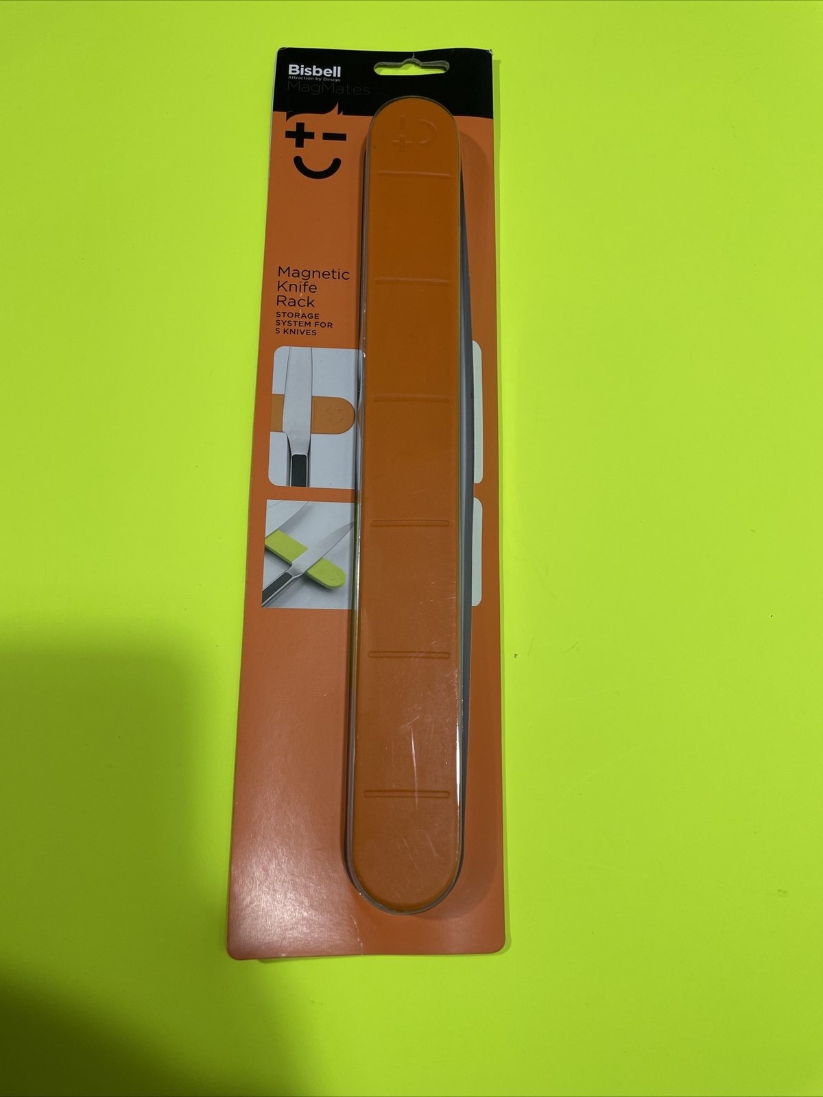 Bisbell magmate Magnetic Knife Rack. 5 Knives Max Capacity. Orange. New gallery