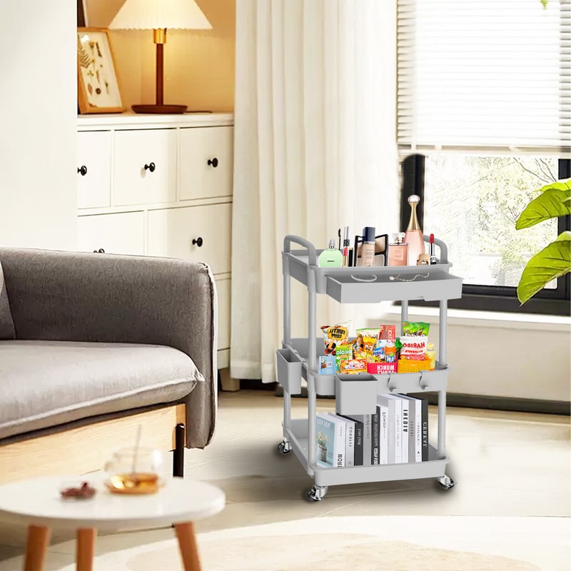 3-Tier Rolling Multi-Purpose Utility Storage Trolley with Drawers gallery