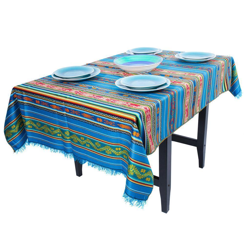 TABLECLOTH RECTANGLE COTTON THROW HANDMADE OTAVALO ANDEAN INCA 60"x80" 6-8 SEATS gallery