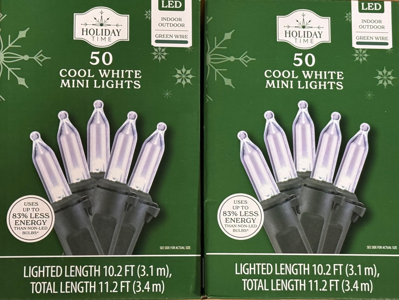 (2) NEW Holiday Time 50ct COOL WHITE Led Lights GREEN Wire Wedding 100 Total gallery
