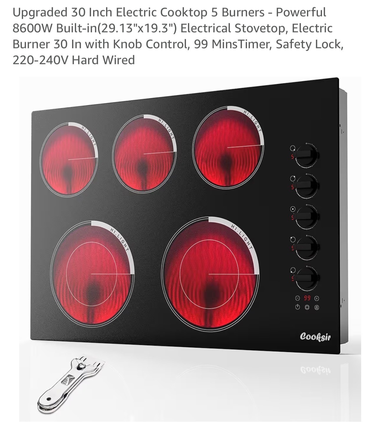 Upgraded 30 Inch Electric Cooktop 5 Burners - Powerful 8600W Built-in(29.13"x19. gallery
