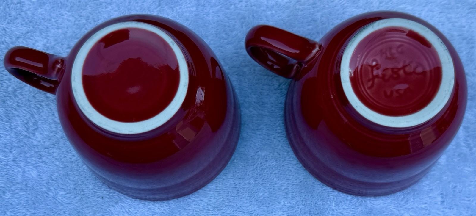 (2) Fiestaware Scarlet Red Tea Cups Homer Laughlin 7-3/4 Ounces Mug EUC Fiesta gallery